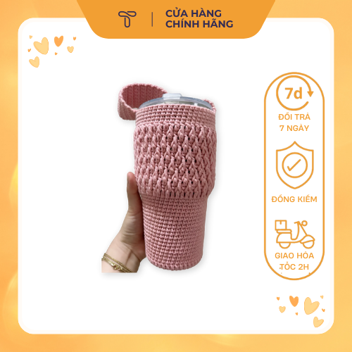 Túi Len handmade Hồng nhạt cho bình đựng nhiệt 700ml THETIS STORE.png