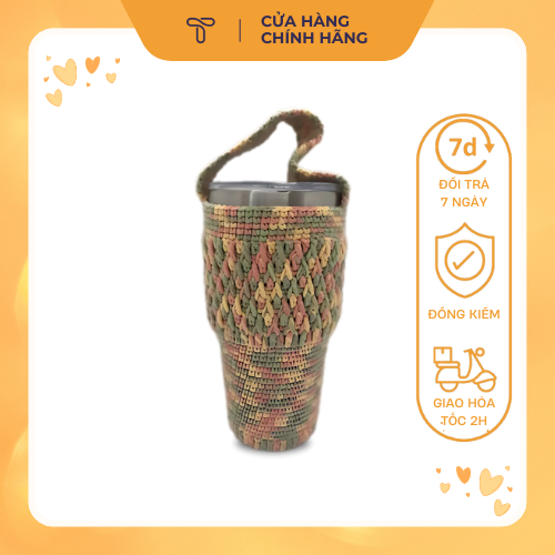 Túi Len handmade Xanh rêu vàng cho bình đựng nhiệt 700ml THETIS STORE.png